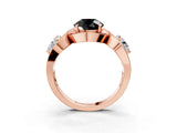 Rose gold Three-Stone Fancy Black Round Cut Diamond Wave Pave Band with Prong Setting_3