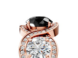 Rose gold Three-Stone Fancy Black Round Cut Diamond Wave Pave Band with Prong Setting_5