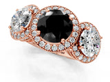 Rose gold Three-Stone Fancy Black Round Cut Halo Diamond Milgrain Band with Four-Prong Setting_1