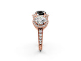 Rose gold Three-Stone Fancy Black Round Cut Halo Diamond Milgrain Band with Four-Prong Setting_2