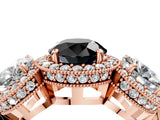 Rose gold Three-Stone Fancy Black Round Cut Halo Diamond Milgrain Band with Four-Prong Setting_4