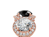 Rose gold Three-Stone Fancy Black Round Cut Halo Diamond Milgrain Band with Four-Prong Setting_5