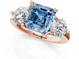 Rose gold Three-Stone Fancy Blue Asscher  Brilliant Cut Solitaire Ring with Prong Setting on a Classic Band 2