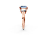 Rose gold Three-Stone Fancy Blue Asscher  Brilliant Cut Solitaire Ring with Prong Setting on a Classic Band 3
