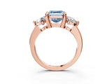 Rose gold Three-Stone Fancy Blue Asscher  Brilliant Cut Solitaire Ring with Prong Setting on a Classic Band 4