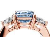Rose gold Three-Stone Fancy Blue Asscher  Brilliant Cut Solitaire Ring with Prong Setting on a Classic Band 5