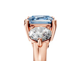Rose gold Three-Stone Fancy Blue Asscher  Brilliant Cut Solitaire Ring with Prong Setting on a Classic Band