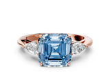 Rose gold Three-Stone Fancy Blue Asscher Cut Brilliant Diamond Solitaire Ring with Tapered Band and Four-Prong Setting_3