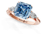 Rose gold Three-Stone Fancy Blue Asscher Cut Brilliant Diamond Solitaire Ring with Tapered Band and Four-Prong Setting_4