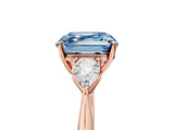 Rose gold Three-Stone Fancy Blue Asscher Cut Brilliant Diamond Solitaire Ring with Tapered Band and Four-Prong Setting_8