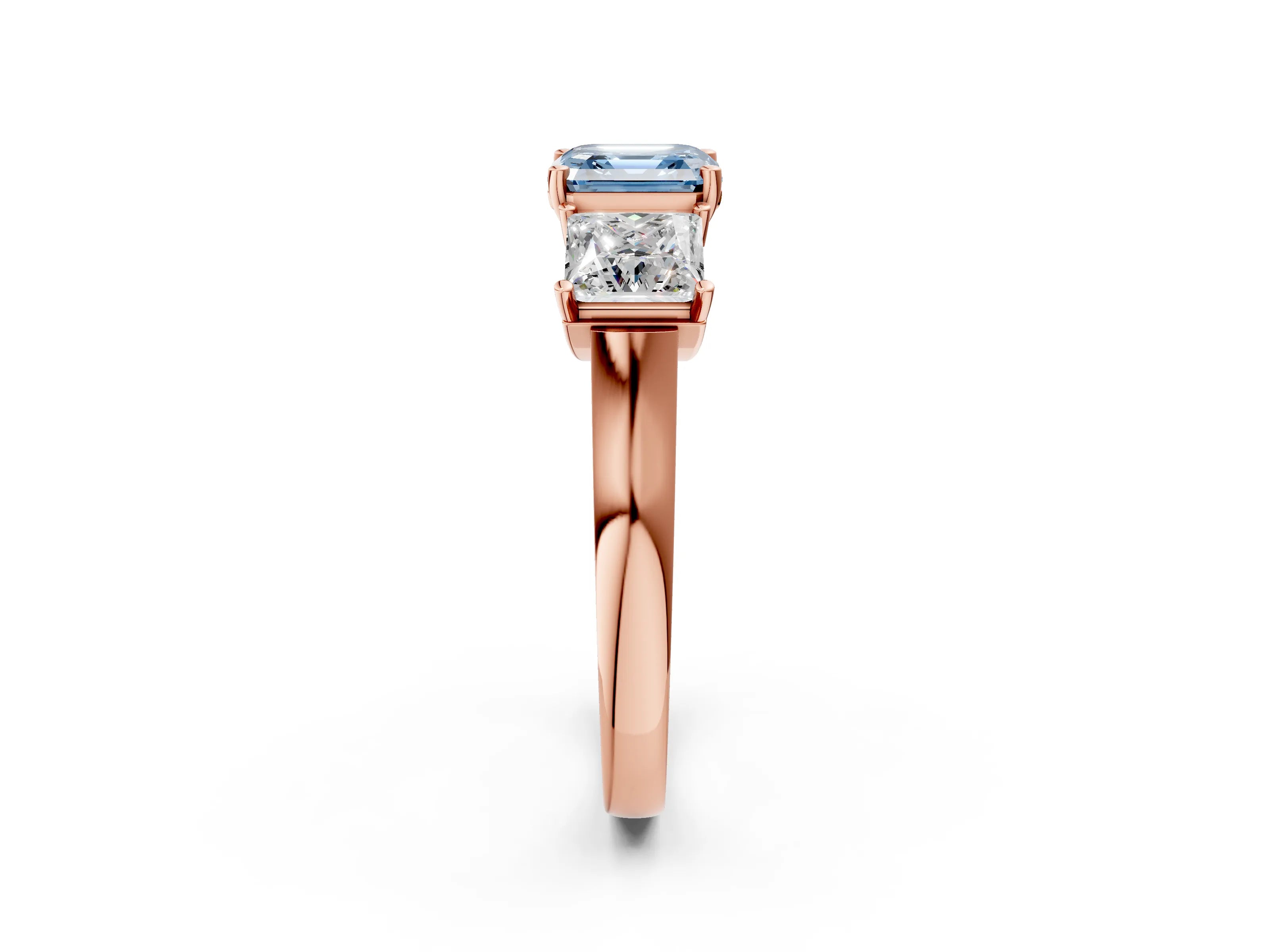 Rose gold Three-Stone Fancy Blue Asscher Cut Brilliant Diamond Trellis Ring with Comfort Fit Band_2