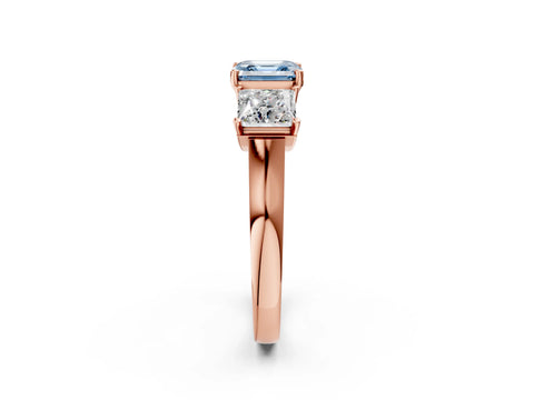 Rose gold Three-Stone Fancy Blue Asscher Cut Brilliant Diamond Trellis Ring with Comfort Fit Band_2