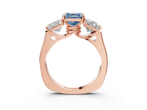 Rose gold Three-Stone Fancy Blue Asscher Cut Brilliant Diamond Trellis Ring with Comfort Fit Band_3