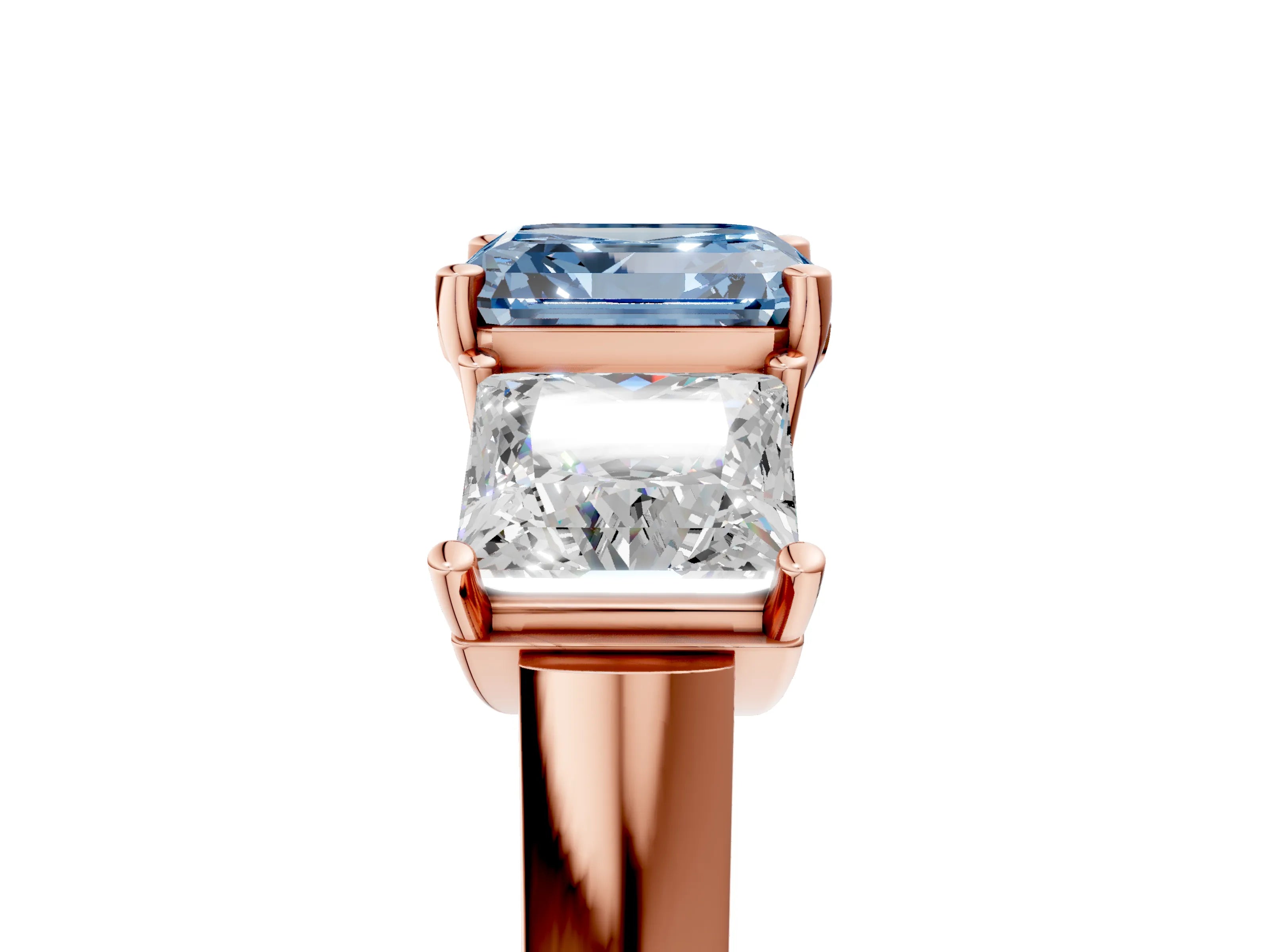 Rose gold Three-Stone Fancy Blue Asscher Cut Brilliant Diamond Trellis Ring with Comfort Fit Band_5