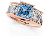 Rose gold Three Stone Fancy Blue Asscher Cut Cut Channel Set Diamond Ring_1