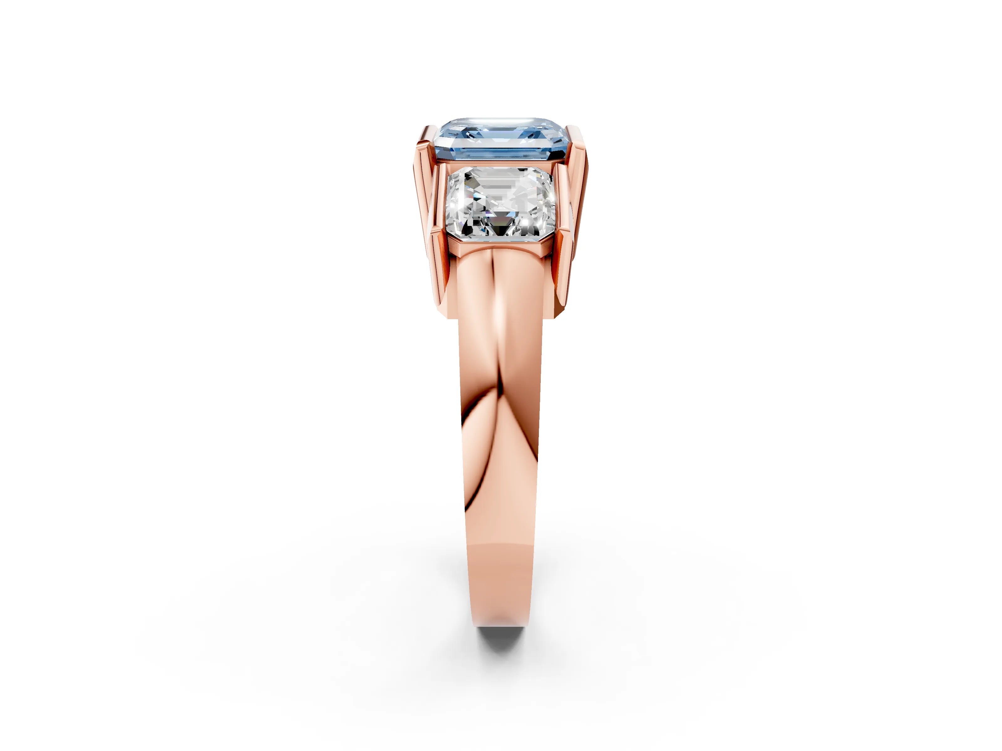 Rose gold Three Stone Fancy Blue Asscher Cut Cut Channel Set Diamond Ring_2