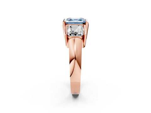 Rose gold Three Stone Fancy Blue Asscher Cut Cut Channel Set Diamond Ring_2
