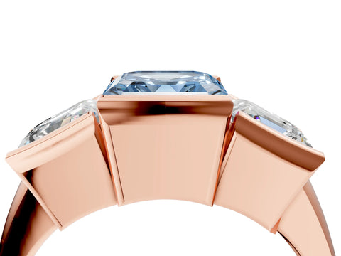 Rose gold Three Stone Fancy Blue Asscher Cut Cut Channel Set Diamond Ring_4
