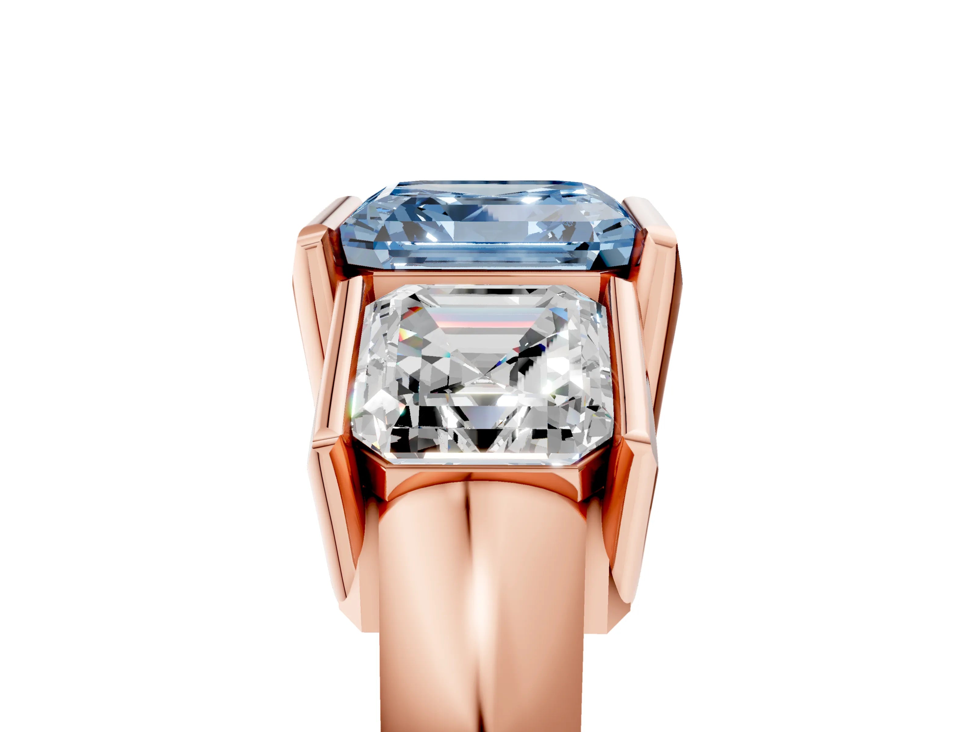 Rose gold Three Stone Fancy Blue Asscher Cut Cut Channel Set Diamond Ring_5