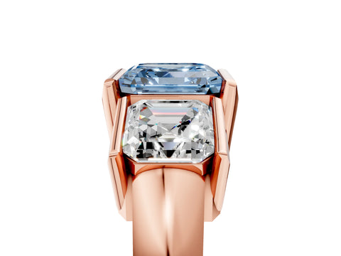 Rose gold Three Stone Fancy Blue Asscher Cut Cut Channel Set Diamond Ring_5