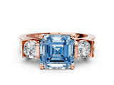 Rose gold Three-Stone Fancy Blue Asscher Cut Cut Classic Band Prong Setting Ring