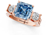 Rose gold Three-Stone Fancy Blue Asscher Cut Cut Classic Band Prong Setting Ring_1