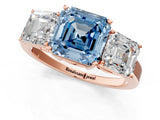 Rose gold Three-Stone Fancy Blue Asscher Cut Cut Diamond Engagement Ring with Flat Band and Four-Prong Setting_13