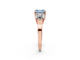 Rose gold Three-Stone Fancy Blue Asscher Cut Cut Diamond Engagement Ring with Flat Band and Four-Prong Setting_14