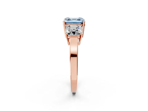 Rose gold Three-Stone Fancy Blue Asscher Cut Cut Diamond Engagement Ring with Flat Band and Four-Prong Setting_14