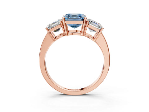 Rose gold Three-Stone Fancy Blue Asscher Cut Cut Diamond Engagement Ring with Flat Band and Four-Prong Setting_15