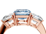 Rose gold Three-Stone Fancy Blue Asscher Cut Cut Diamond Engagement Ring with Flat Band and Four-Prong Setting_16