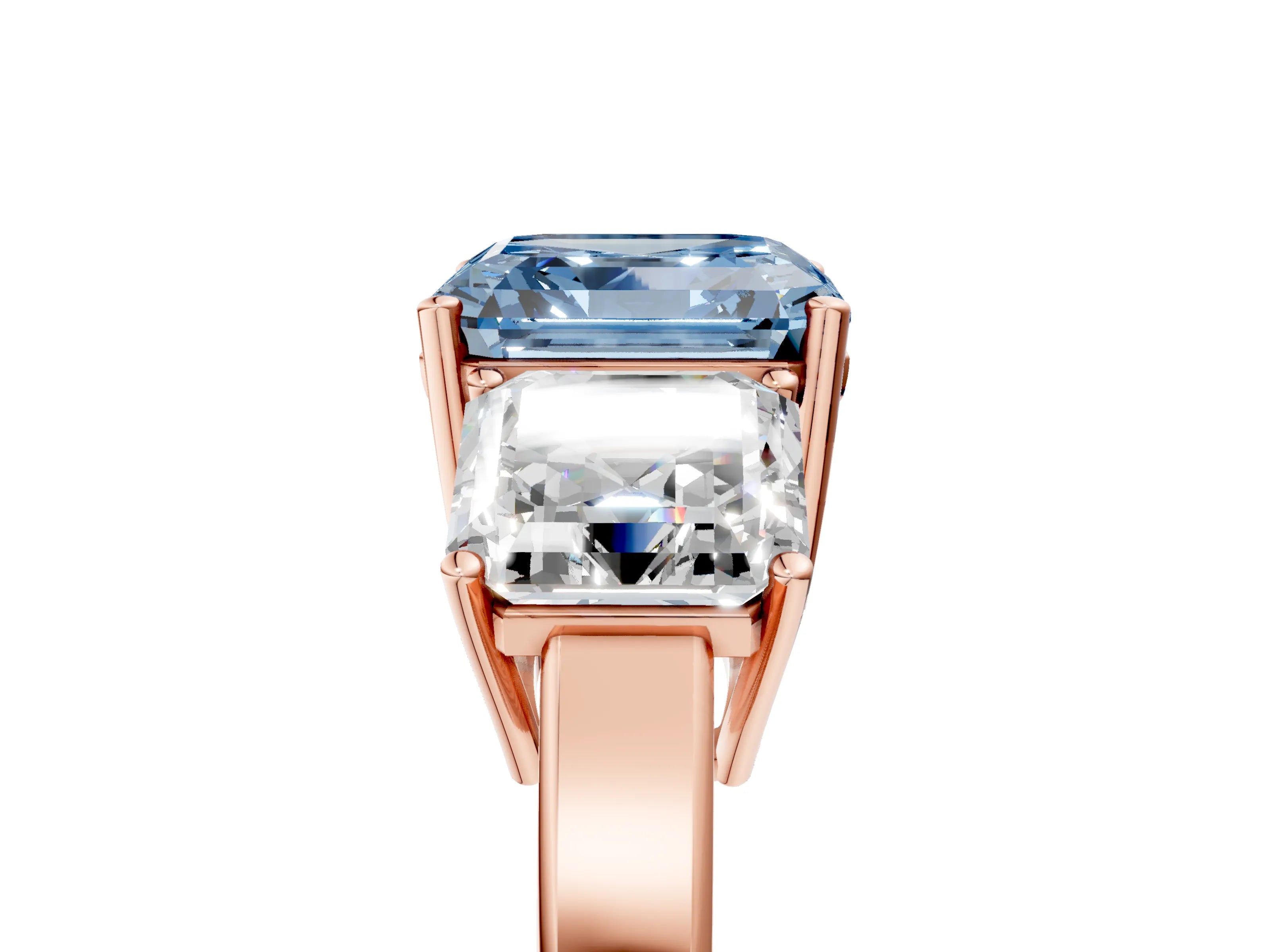 Rose gold Three-Stone Fancy Blue Asscher Cut Cut Diamond Engagement Ring with Flat Band and Four-Prong Setting_17
