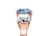 Rose gold Three-Stone Fancy Blue Asscher Cut Cut Diamond Engagement Ring with Flat Band and Four-Prong Setting_17