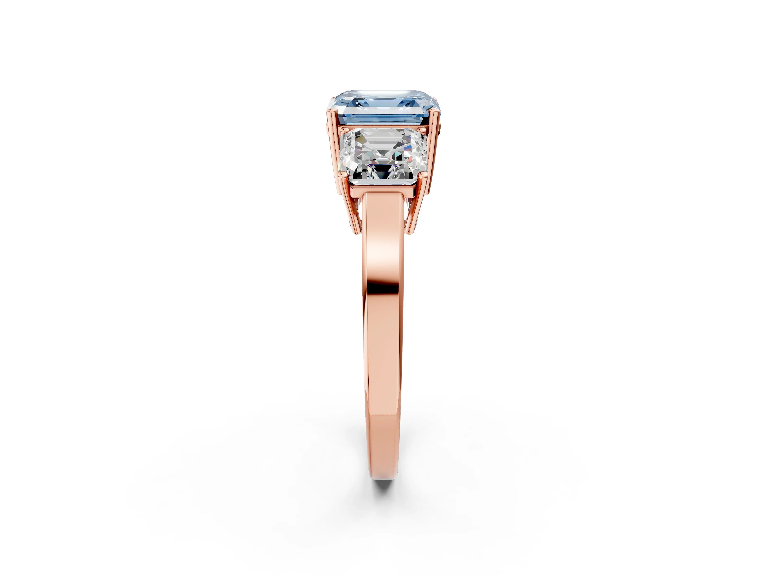 Rose gold Three-Stone Fancy Blue Asscher Cut Cut Diamond Engagement Ring with Flat Band and Four-Prong Setting_2