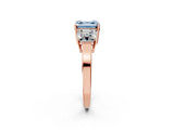 Rose gold Three-Stone Fancy Blue Asscher Cut Cut Diamond Engagement Ring with Flat Band and Four-Prong Setting_2