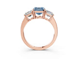 Rose gold Three-Stone Fancy Blue Asscher Cut Cut Diamond Engagement Ring with Flat Band and Four-Prong Setting_3