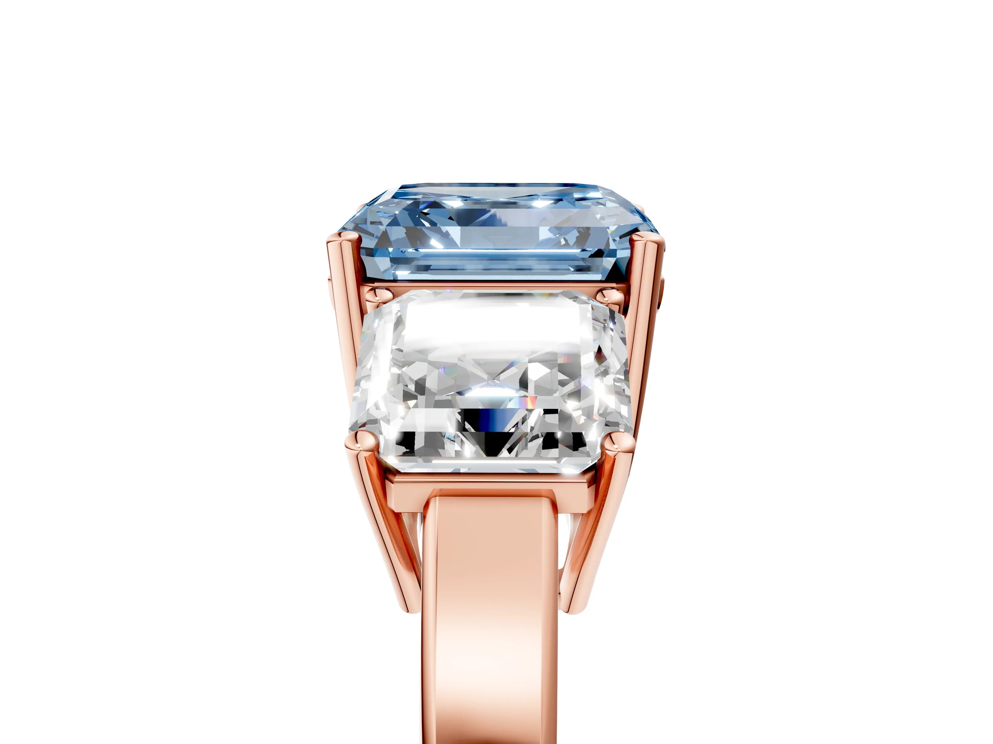 Rose gold Three-Stone Fancy Blue Asscher Cut Cut Diamond Engagement Ring with Flat Band and Four-Prong Setting_5