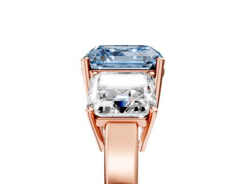 Rose gold Three-Stone Fancy Blue Asscher Cut Cut Diamond Engagement Ring with Flat Band and Four-Prong Setting_5