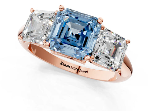 Rose gold Three-Stone Fancy Blue Asscher Cut Cut Diamond Engagement Ring with Prong Setting on a White Gold Band_1