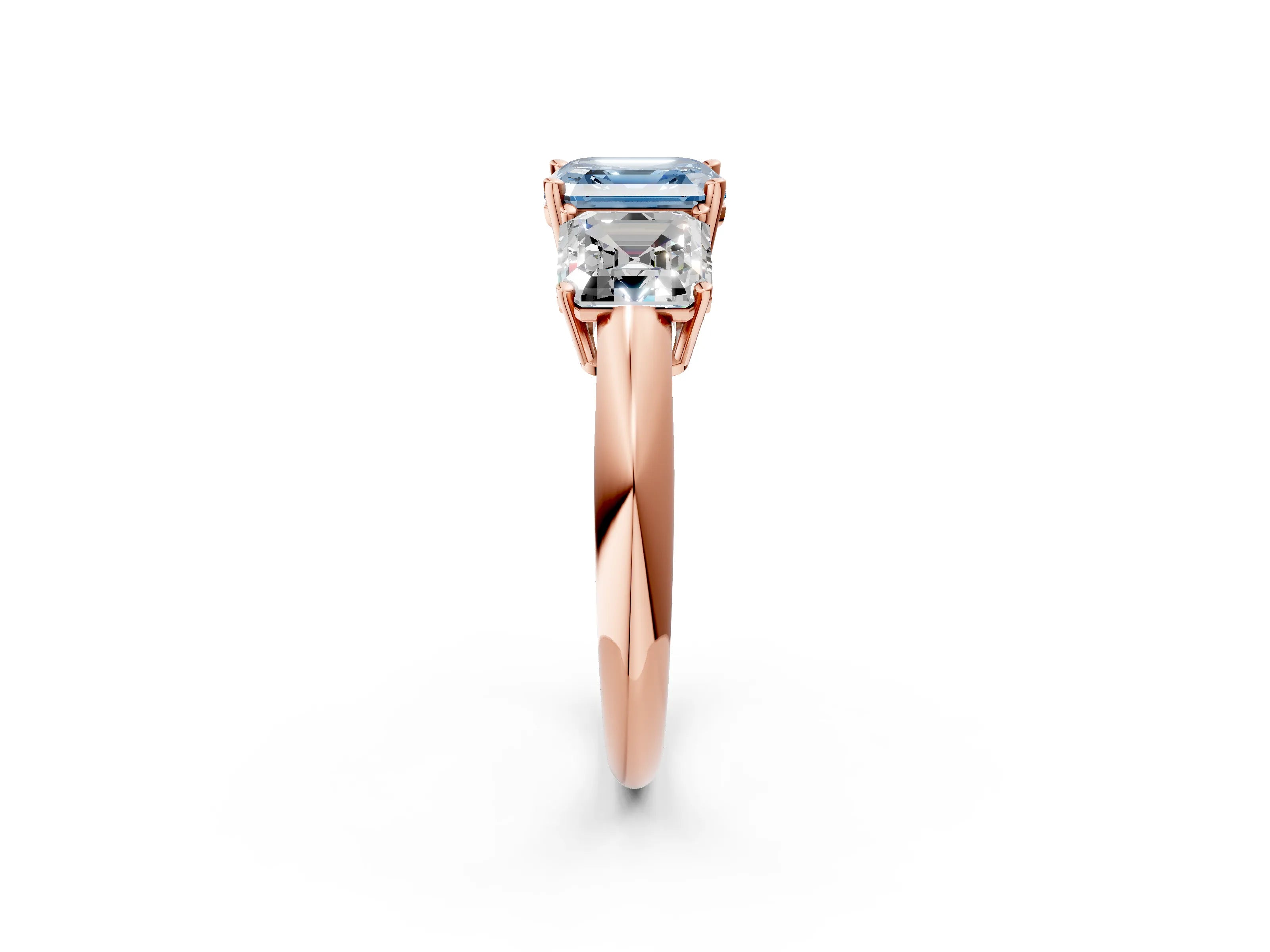 Rose gold Three-Stone Fancy Blue Asscher Cut Cut Diamond Engagement Ring with Prong Setting on a White Gold Band_2