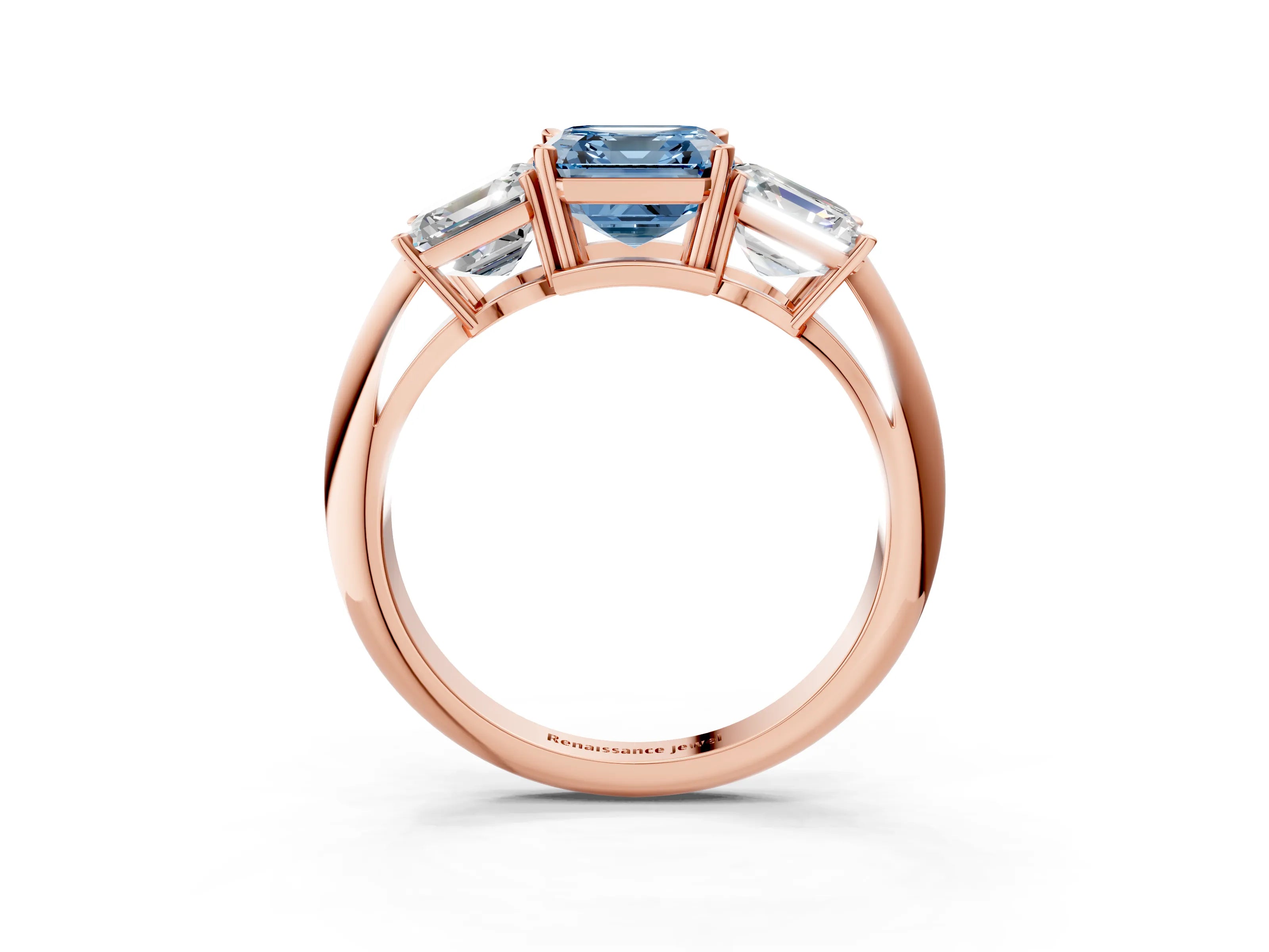 Rose gold Three-Stone Fancy Blue Asscher Cut Cut Diamond Engagement Ring with Prong Setting on a White Gold Band_27