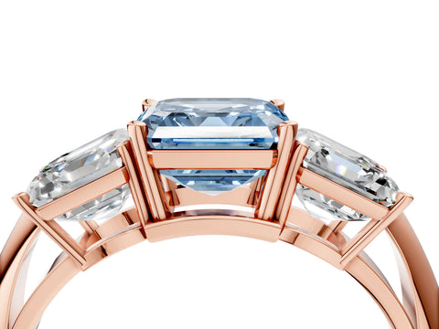 Rose gold Three-Stone Fancy Blue Asscher Cut Cut Diamond Engagement Ring with Prong Setting on a White Gold Band_28