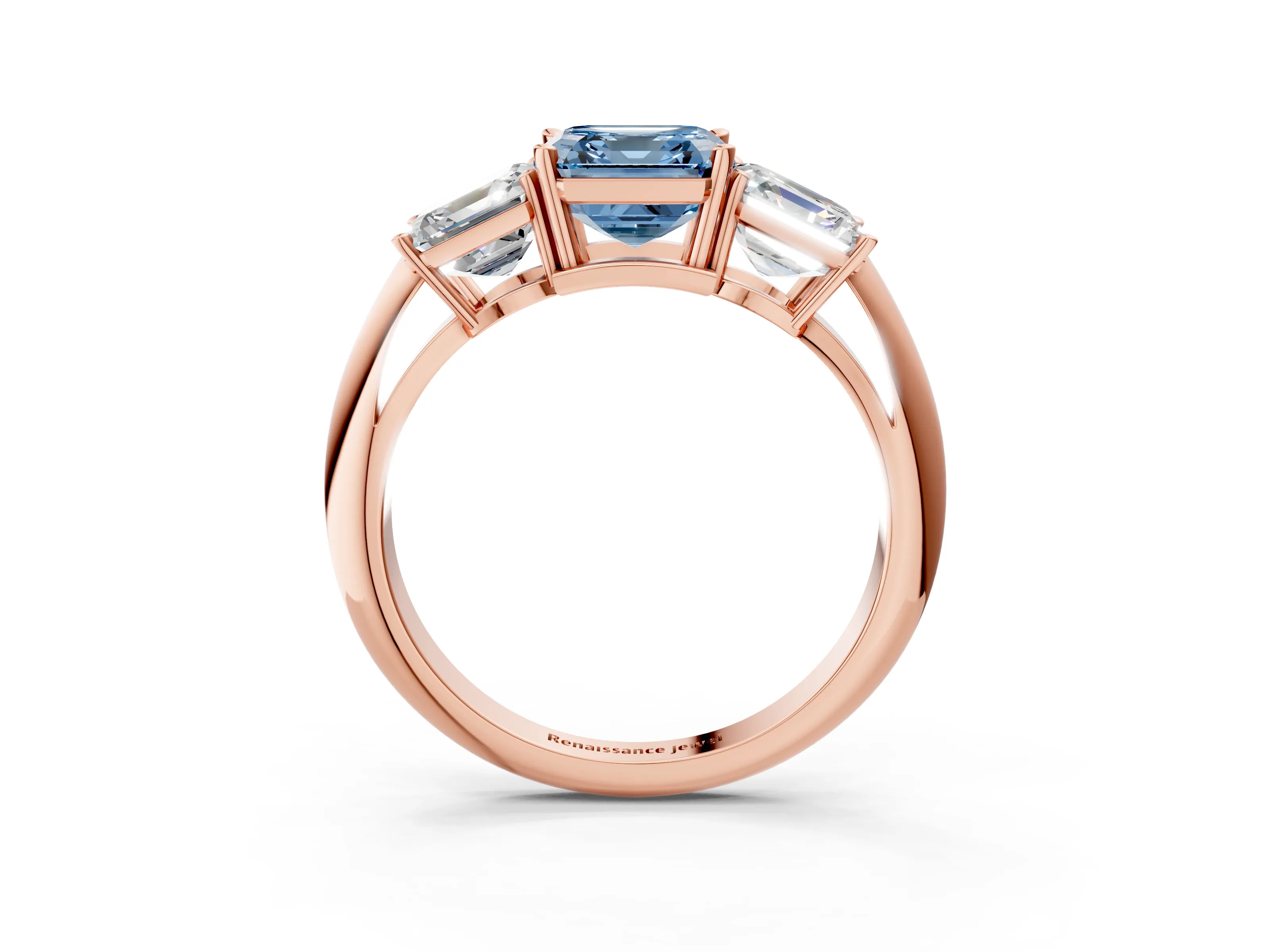 Rose gold Three-Stone Fancy Blue Asscher Cut Cut Diamond Engagement Ring with Prong Setting on a White Gold Band_3