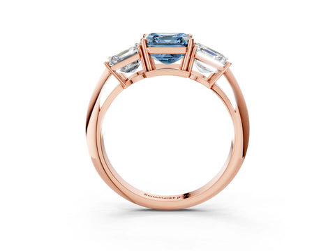 Rose gold Three-Stone Fancy Blue Asscher Cut Cut Diamond Engagement Ring with Prong Setting on a White Gold Band_3