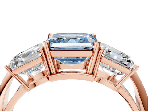 Rose gold Three-Stone Fancy Blue Asscher Cut Cut Diamond Engagement Ring with Prong Setting on a White Gold Band_4