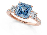 Rose gold Three-Stone Fancy Blue Asscher Cut Cut Diamond Pavé Band with Prong Setting_16
