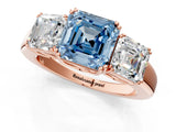Rose gold Three-Stone Fancy Blue Asscher Cut Cut Diamond Ring with Channel Set Band and Four-Prong Setting_13