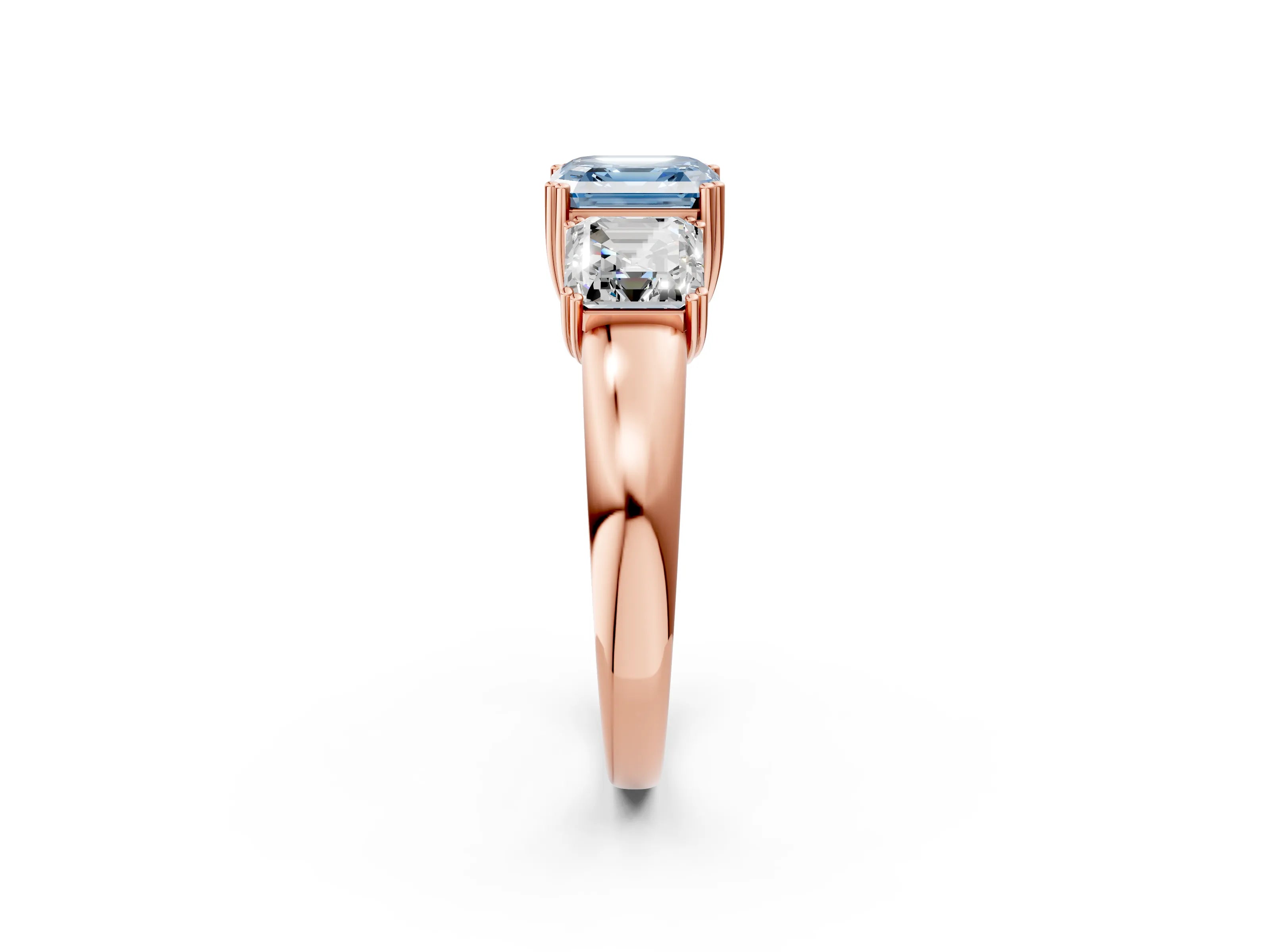 Rose gold Three-Stone Fancy Blue Asscher Cut Cut Diamond Ring with Channel Set Band and Four-Prong Setting_2