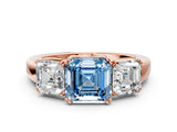 Rose gold Three-Stone Fancy Blue Asscher Cut Cut Diamond Ring with Channel Set Band and Four-Prong Setting_24