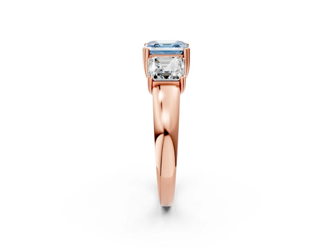 Rose gold Three-Stone Fancy Blue Asscher Cut Cut Diamond Ring with Channel Set Band and Four-Prong Setting_2